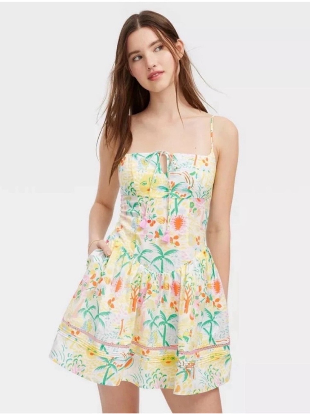 Roller Rabbit Yellow Tropical Print Mini Dress